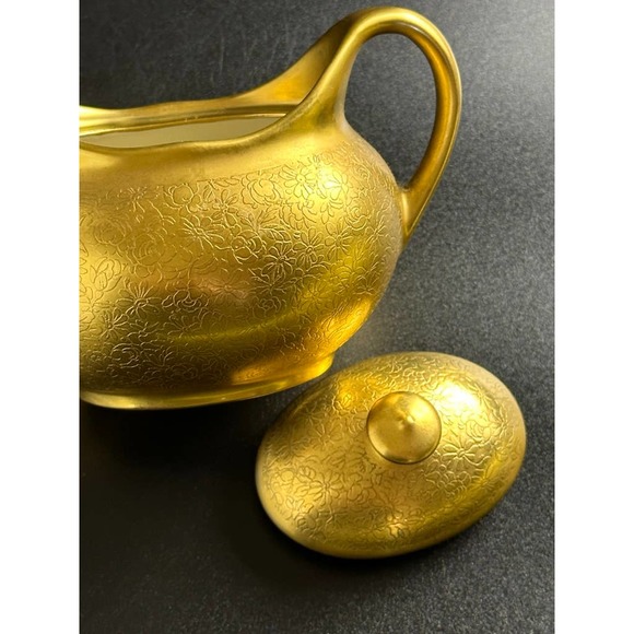 Vintage Osborne Chicago Fine China Sugar Bowl 24 K Gold Plated Etched Signed - Picture 7 of 12